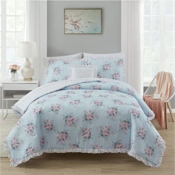 SIMPLY SHABBY CHIC Rachel Ashwell Reversible Bouquet Rose Comforter Set … - Picture 2 of 5